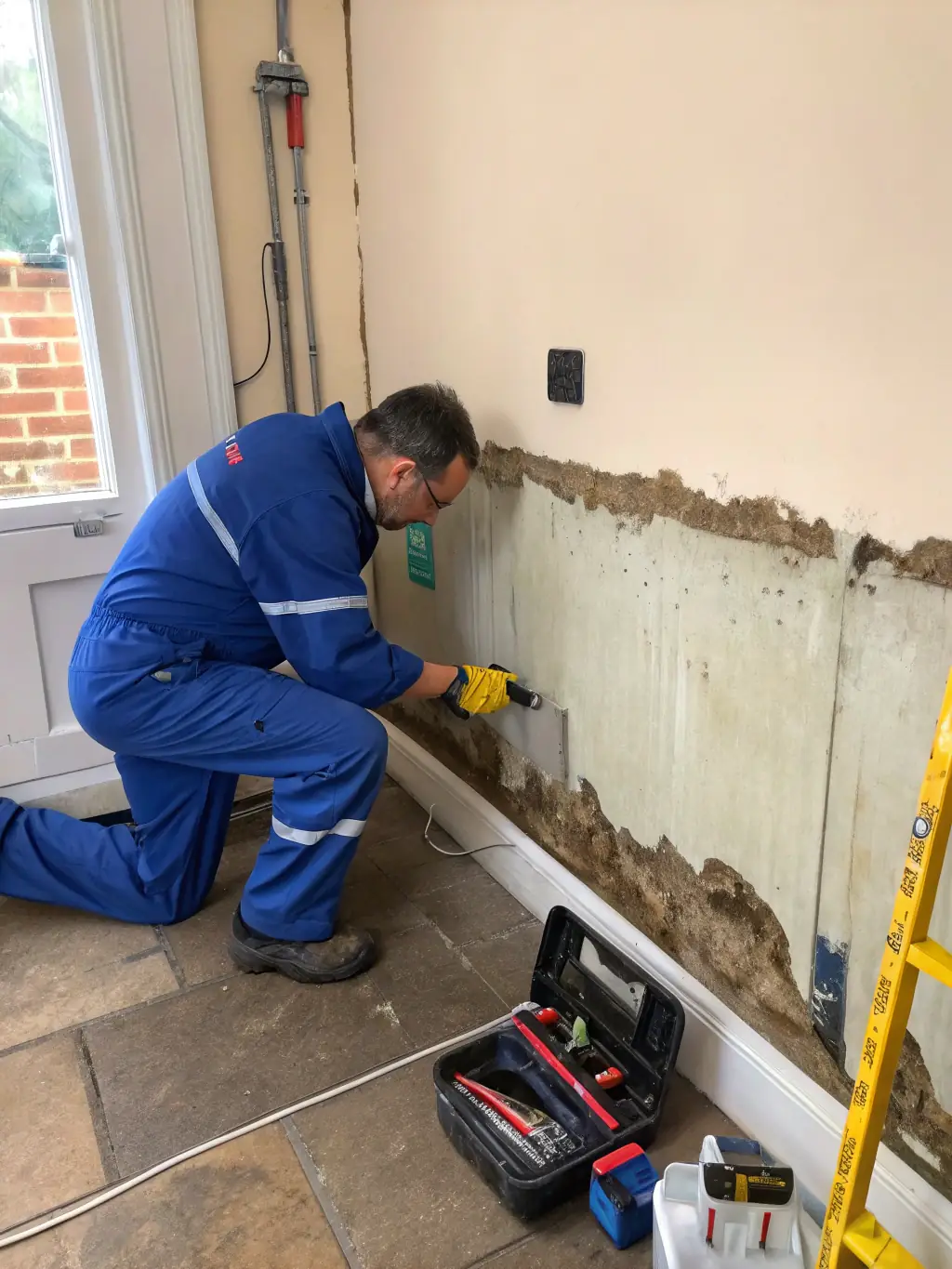 An image of a Florida Fire Mold Fix team member applying a mold-resistant coating to a surface after mold removal, ensuring long-term protection.