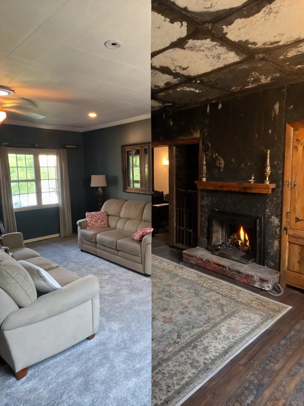 An image showcasing the final stages of fire damage restoration by Florida Fire Mold Fix, with a newly rebuilt and restored room, highlighting the quality of the work.